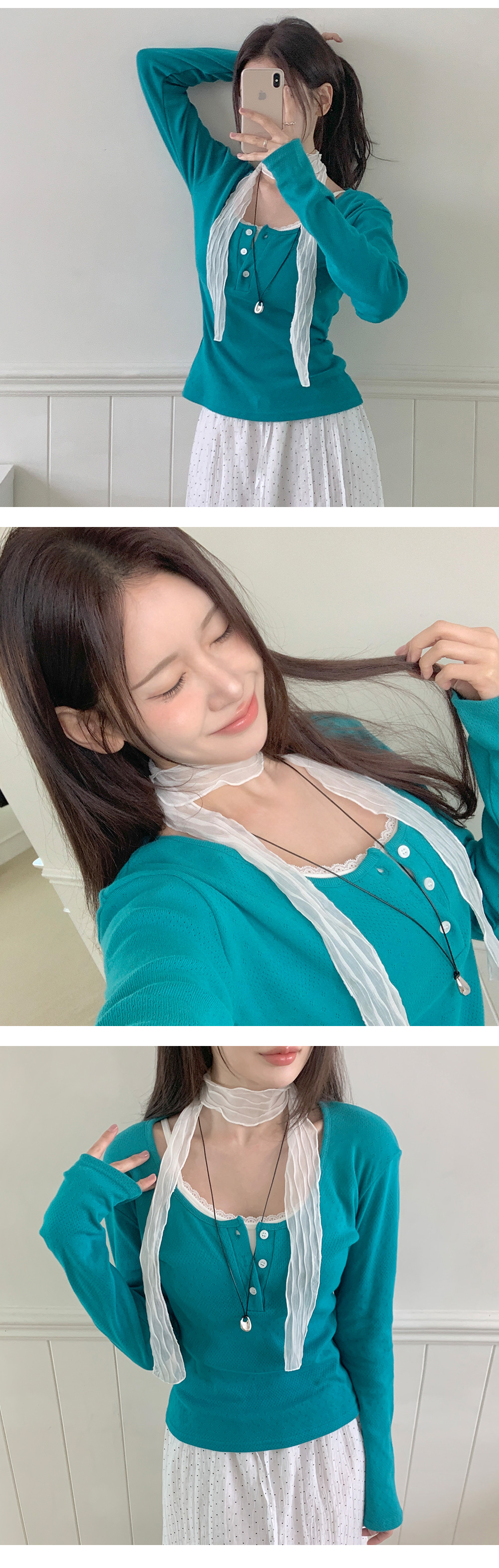 치요 쉬폰 링클 주름 쁘띠 롱 스카프 (26M007) 상세 이미지 12